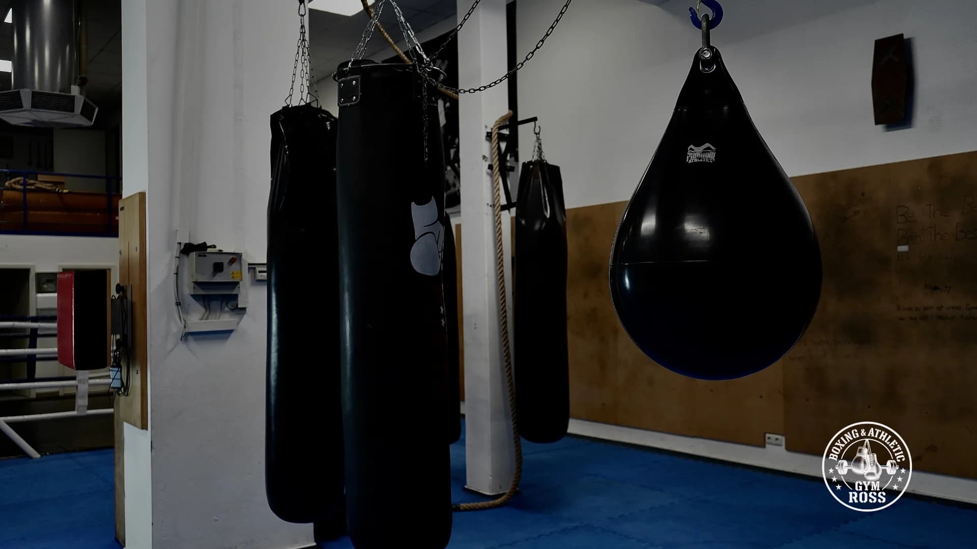 Boxsäcke im Trainingsbereich des Boxgym Ross